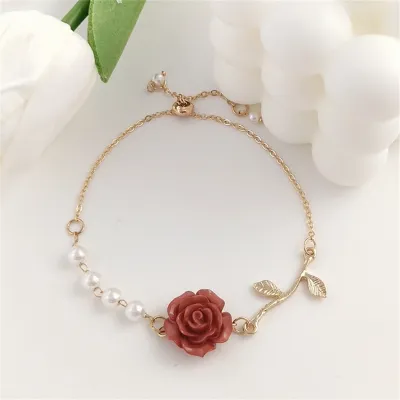 Pearl Rose Flower Bracelet 